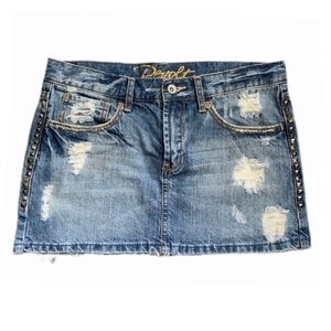 NWOT Revolt Studded Distressed Denim Skirt Size 5